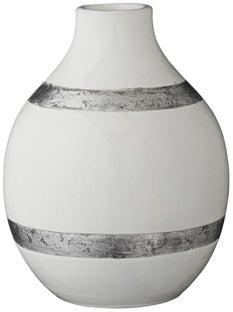 Wazon dekoracyjny w paski biały Ø17x22 cm – obraz-1