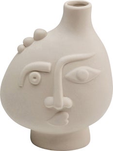 Wazon z ceramiki beżowy twarz abstrakcyjna 13x16 cm – obraz-1