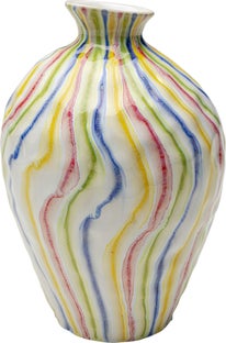 Wazon z kamionki kolorowe wzory ręczne wykonanie 20x30 cm – obraz-1