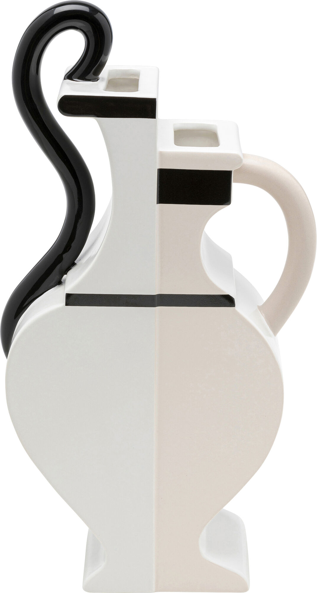 Wazon z uchwytami ceramiczny biało-beżowy 18x35 cm paski czarne – obraz-1