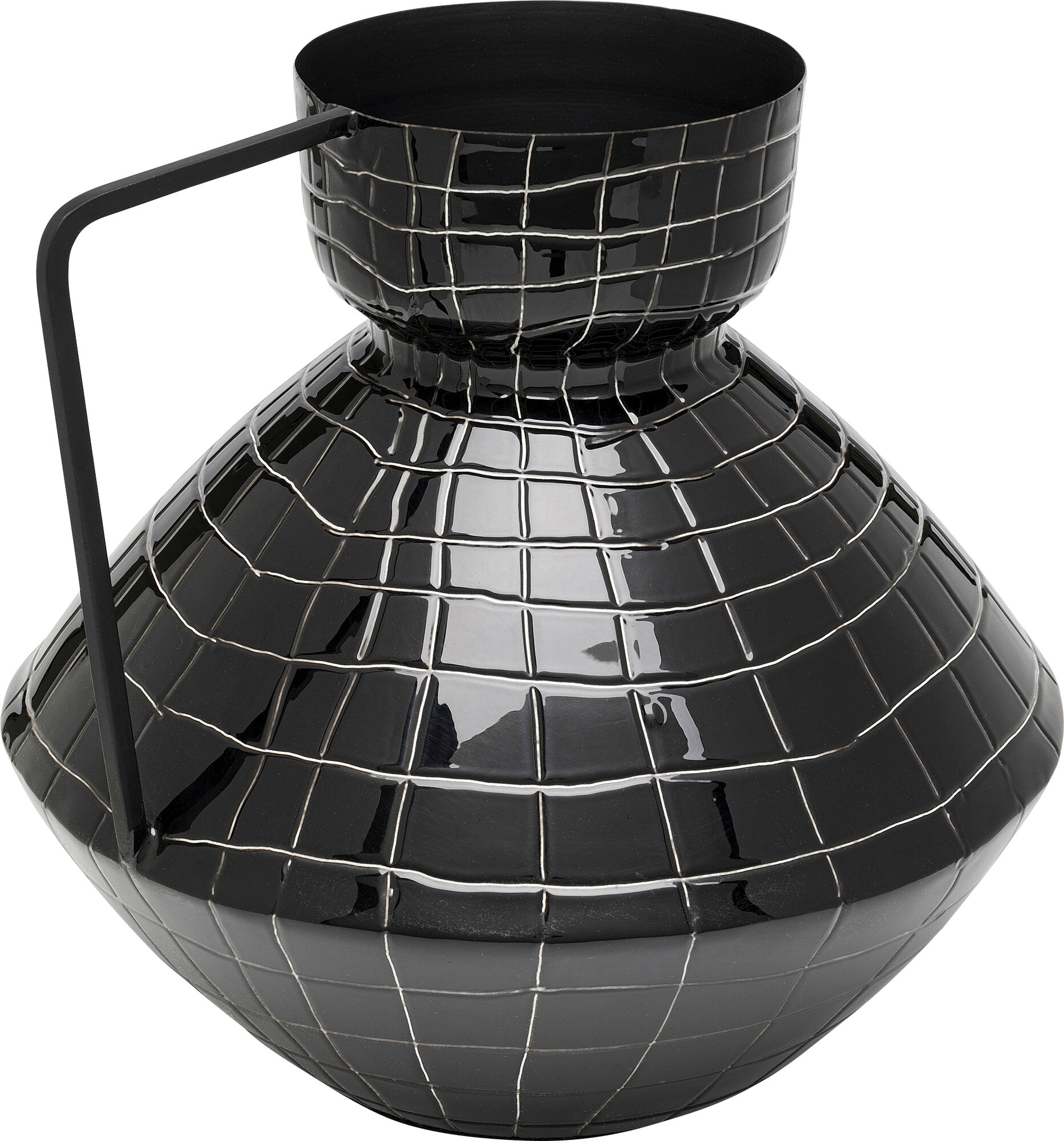 Wazon z uchwytem czarny stal emaliowana Ø30x29 cm – obraz-1