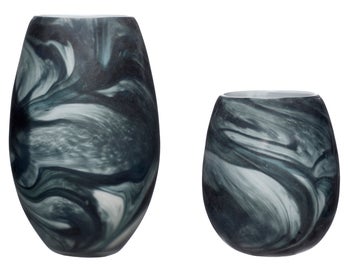 Zestaw dwóch wazonów ze szkła białe 27 cm – obraz-1