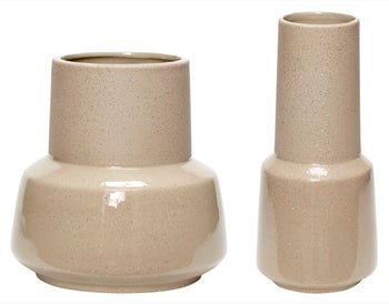 Zestaw dwóch wazonów z ceramiki beżowe 16 cm – obraz-1