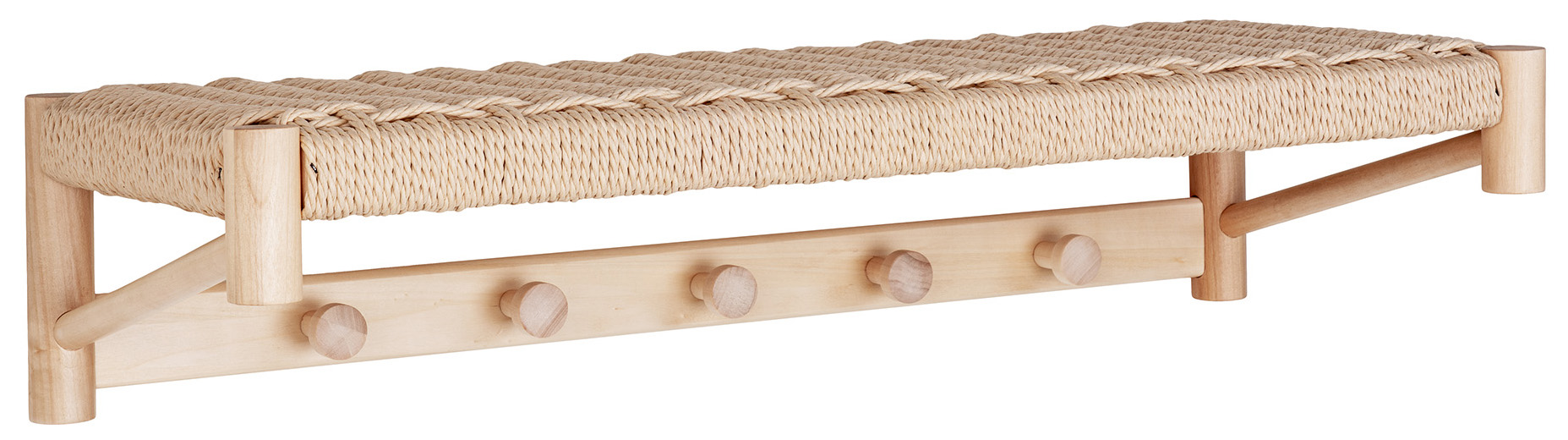 Wieszak ścienny z drewna topolowego półka plecionka papierowa 78 cm – grafika-1.