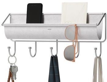 Wieszak ścienny z organizerem metalowy szary 41x9 cm – obraz-1