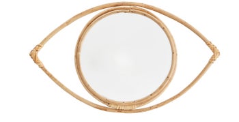 Wiszące lustro w kształcie oka naturalna rama z bambusa Ø29 cm – obraz-1