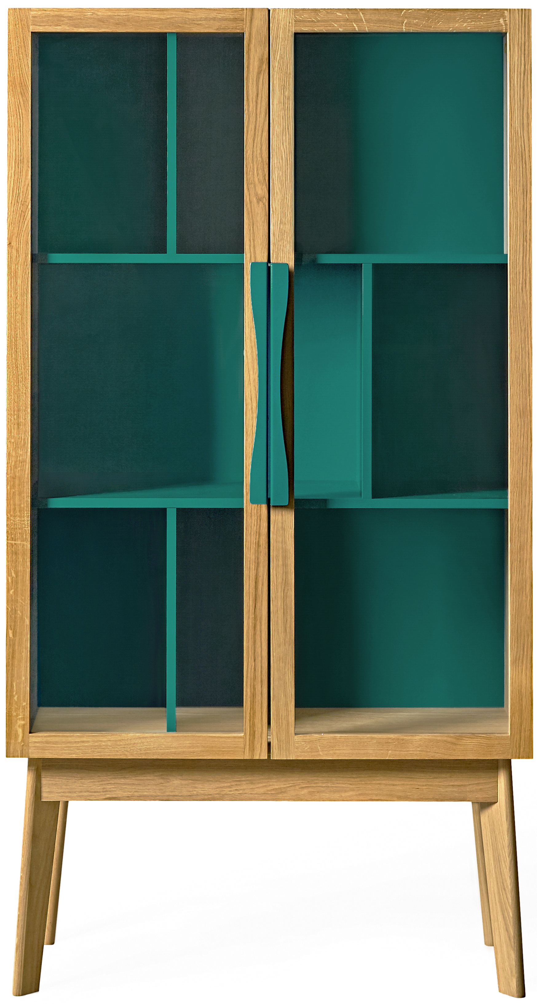 Witryna dwudrzwiowa korpus fornirowany front niebieskozielony 88x165 cm – obraz-1