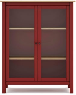 Witryna czerwona z drewnianym blatem 90x110 cm dąb 2 drzwi 3 półki – obraz-1