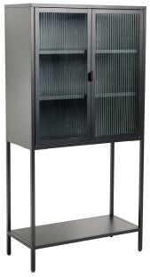 Witryna do salonu z ryflowanym szkłem metalowa rama czarna styl nowoczesny – grafika-1.