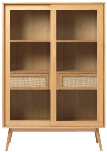 Bari Witryna drzwi przesuwne fornir dębowy naturalny nogi drewniane 110x160 cm – grafika-1.