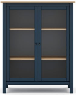 Witryna niebieska z drewnianym blatem 90x110 cm dąb 2 drzwi 3 półki – obraz-1
