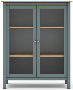 Witryna zielona z drewnianym blatem 90x110 cm dąb 2 drzwi 3 półki – obraz-1