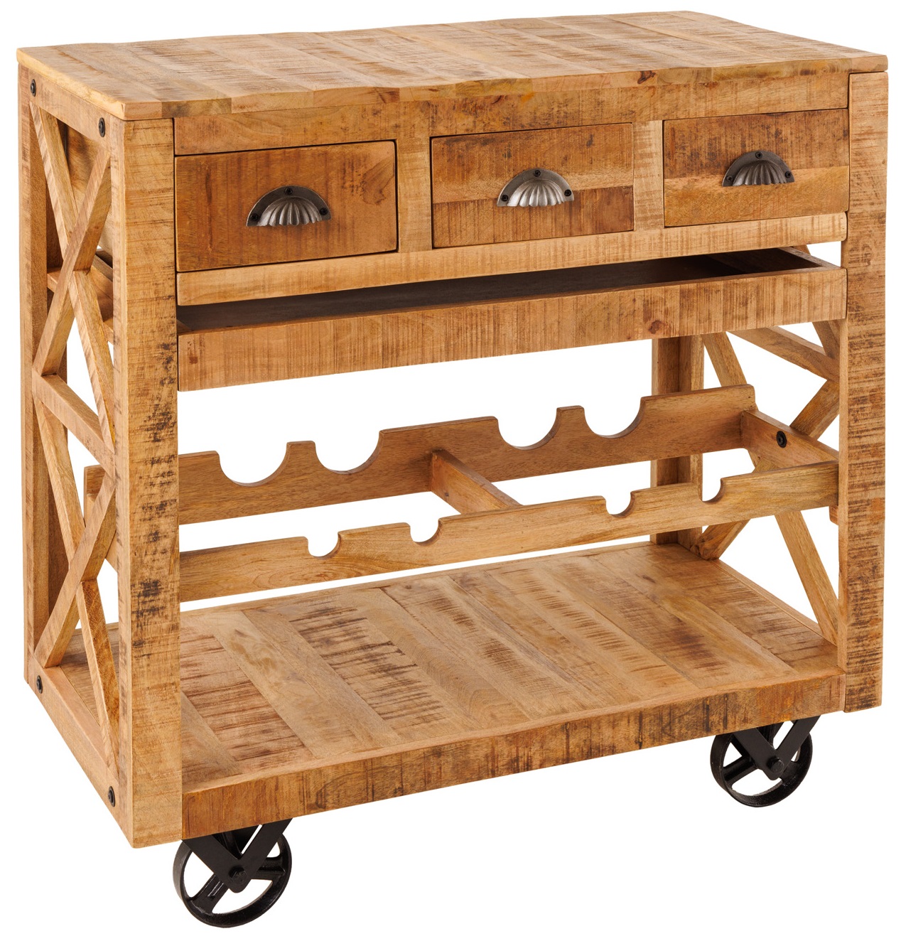 Wózek barowy do salonu z naturalnego drewna mango w stylu nowoczesnym – grafika-1.