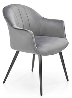 Wygodne krzesło z podłokietnikami i przeszyciami na oparciu szare z czarnymi nogami 62x84 cm – obraz-1