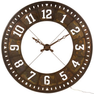 Zegar okrągły podświetlany LED metalowy brązowy postarzany Ø144 cm – obraz-1