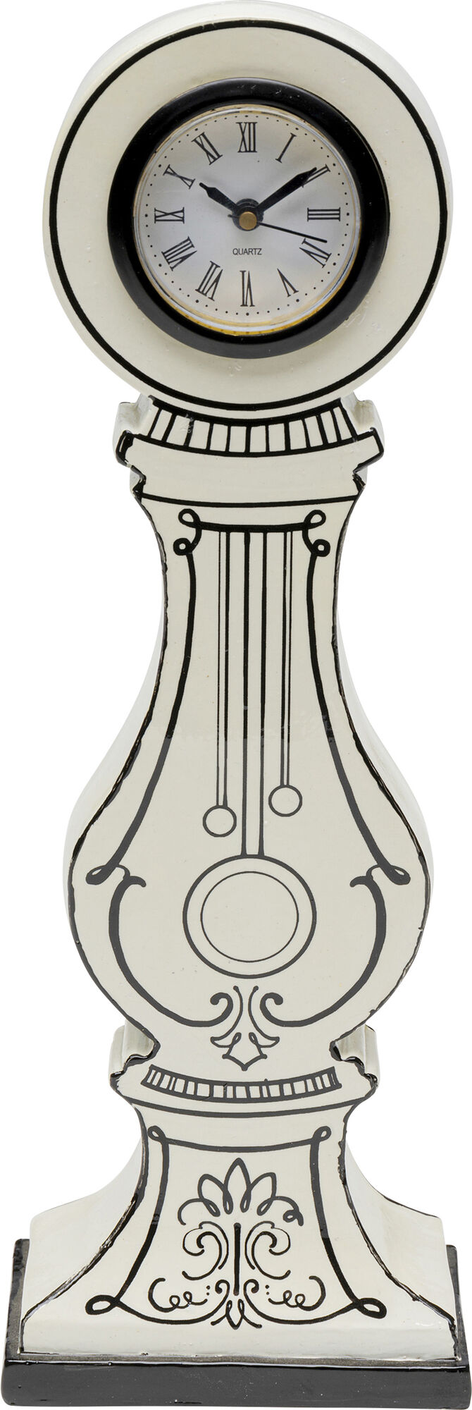 Zegar stołowy biały wzory czarne klasyczne 9x26 cm – obraz-1