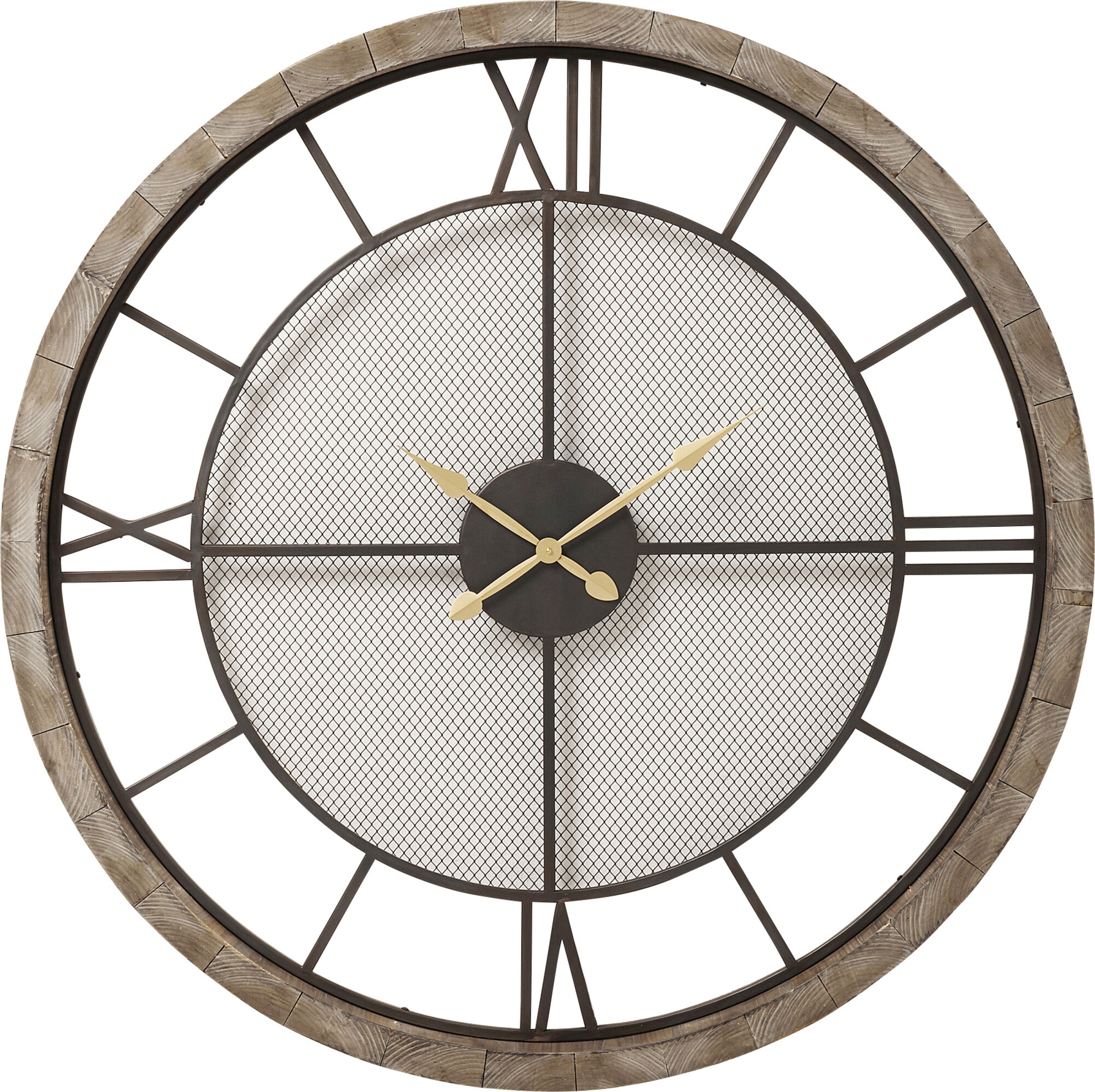 Väggklocka Village - Stor Klocka i Industristil Trä/Metall, Ø121cm – bild-1.