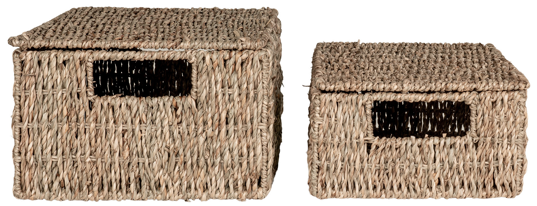 Zestaw 2 koszy dekoracyjnych z przykrywkami trawa morska – grafika-1.