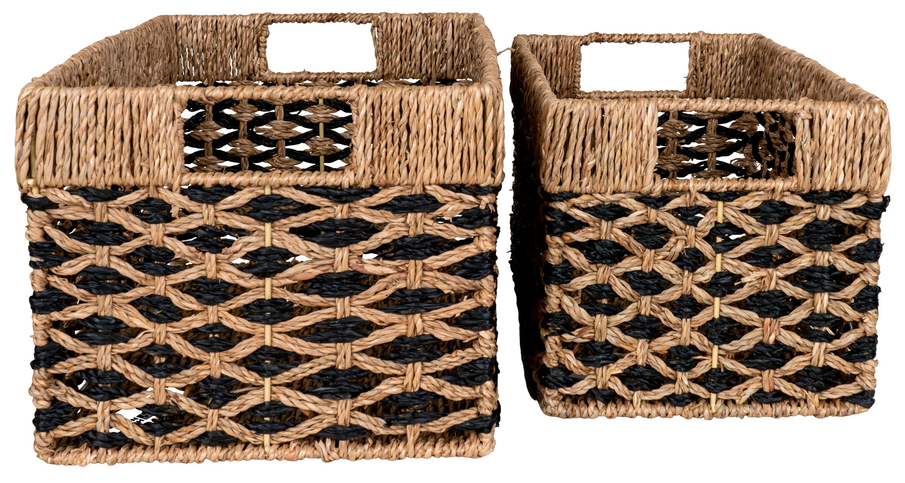 Zestaw 2 koszy dekoracyjnych z trawy morskiej czarno-naturalne – grafika-1.