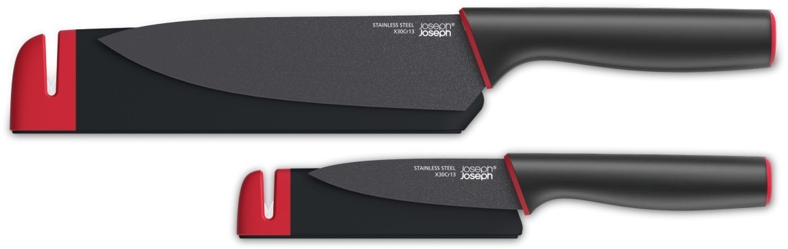 Zestaw dwóch noży z ostrzałką czarny – obraz-1