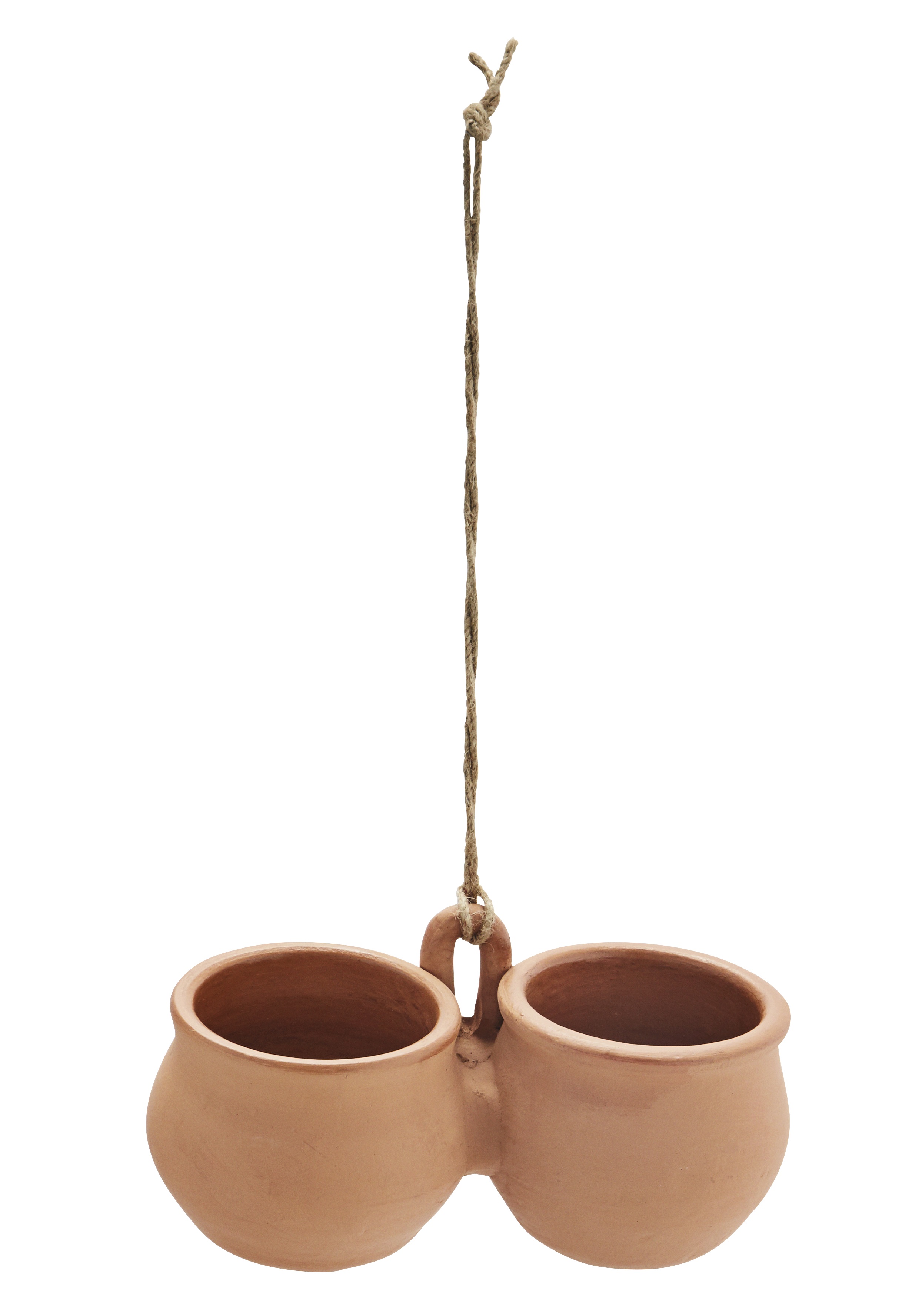 Zestaw wiszących doniczek dekoracyjnych z terakoty w ceglastym kolorze – grafika-1.