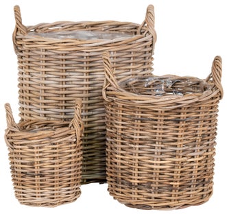 Zestaw 3 koszy ogrodowych naturalnych - rattan kubu – grafika-1.