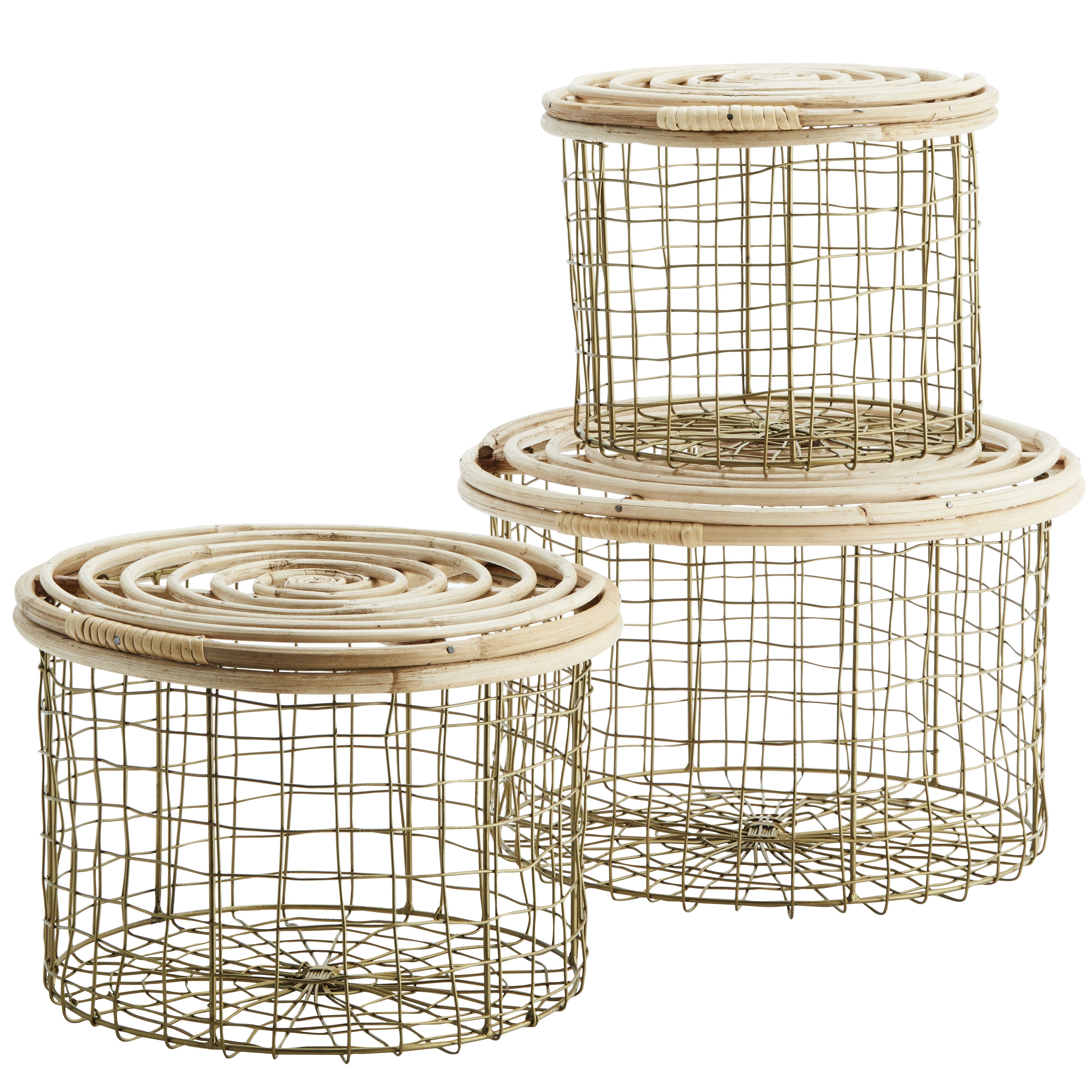 Zestaw 3 okrągłych bambusowych organizerów z bambusową pokrywą Ø22, Ø27, Ø31 cm – obraz-1