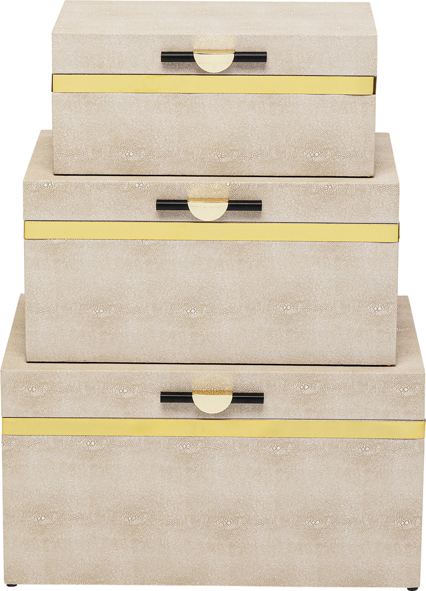 Zestaw 3 pudełek - kuferków beżowych ze złotymi detalami – obraz-1