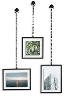 Zestaw 3 ramek na zdjęcia do salonu metalowy czarny 22x6 cm – obraz-1