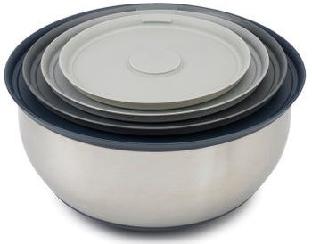 Zestaw misek kuchennych z pokrywkami 4 el. srebrny – obraz-1