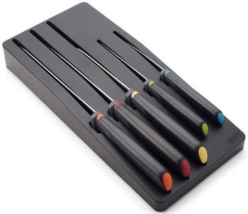 Zestaw 5 noży kuchennych grafitowo-srebrnych 16x34 cm – obraz-1