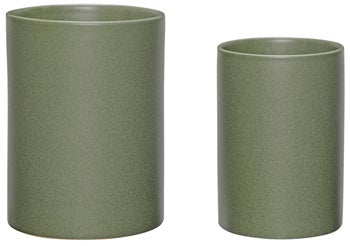 Zestaw dwóch ceramicznych doniczek w kolorze zielonym – obraz-1