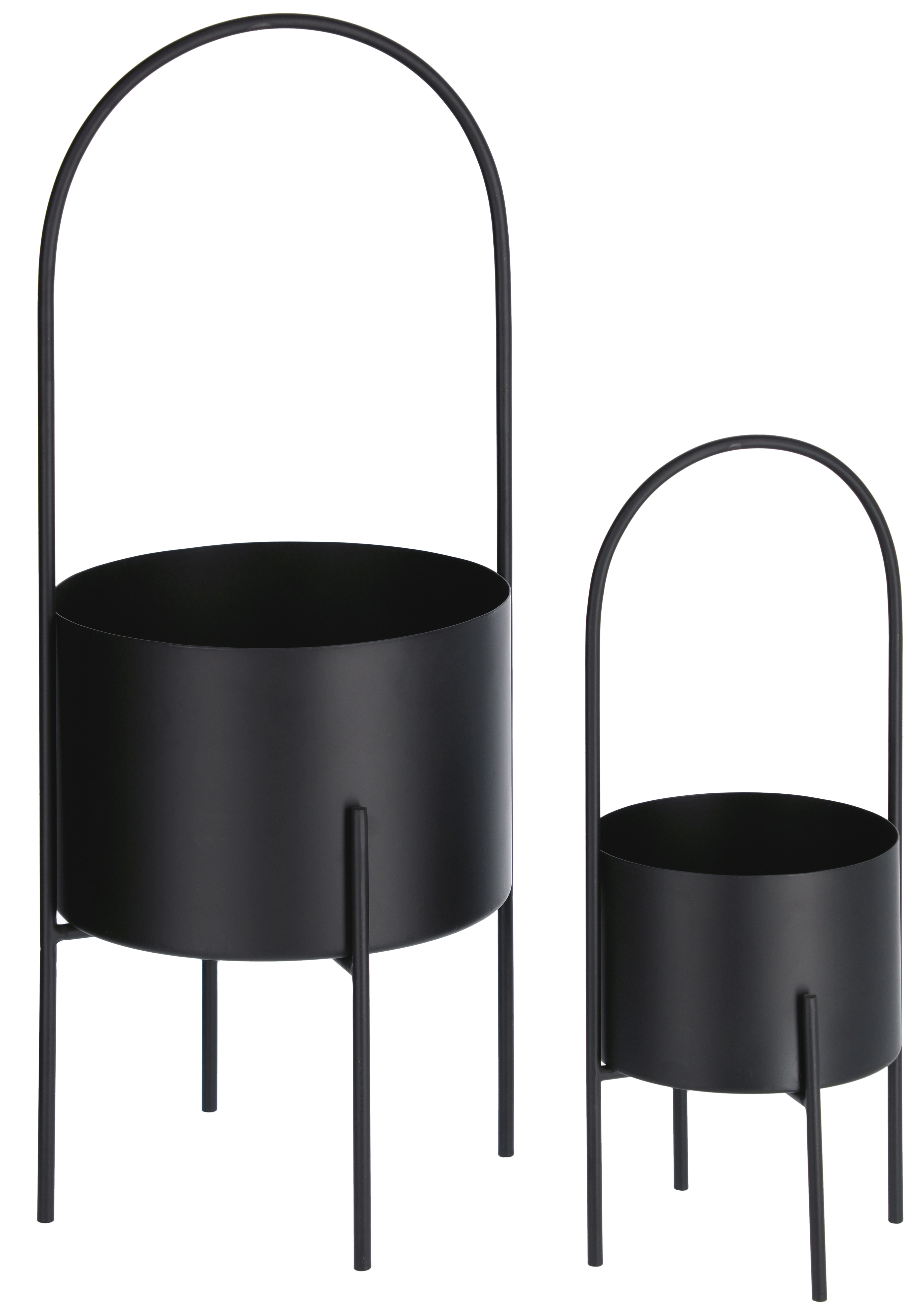 Zestaw 2 okrągłych doniczek metalowych czarnych 23x60 cm – obraz-1