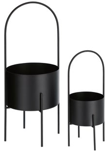 Zestaw 2 okrągłych doniczek metalowych czarnych 23x60 cm – obraz-1