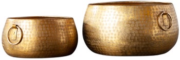 Zestaw dwóch eleganckich doniczek z uchwytami w stylu metalowo-aluminiowym w kolorze złotym – grafika-1.