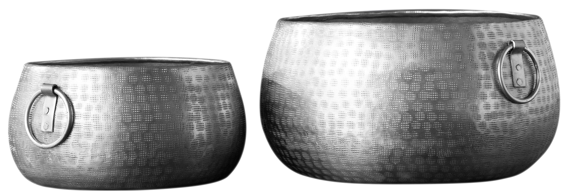 Zestaw dwóch doniczek z uchwytami metalowo-aluminiowy srebrne do stylowego wnętrza – grafika-1.