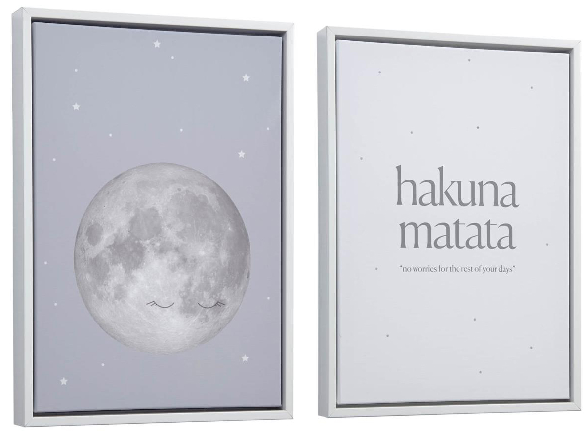 Zestaw 2 obrazów księżyc i napis tło w gwiazdki 30x42 cm – obraz-1