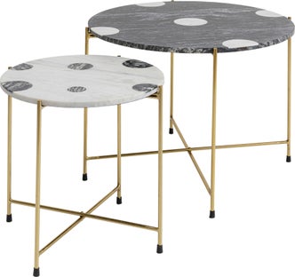 Zestaw dwóch stolików do salonu czarno-białe nogi złote – obraz-1