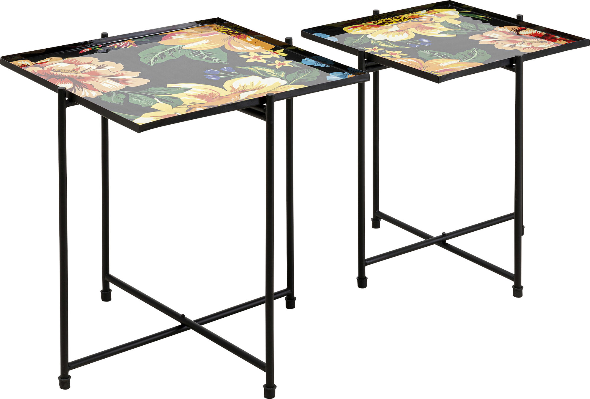 Zestaw dwóch stolików Garden Flowers - blaty kwadratowe - motyw kwiatowy – grafika-1.