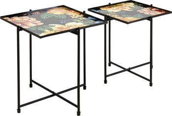 Zestaw dwóch stolików Garden Flowers - blaty kwadratowe - motyw kwiatowy – grafika-1.