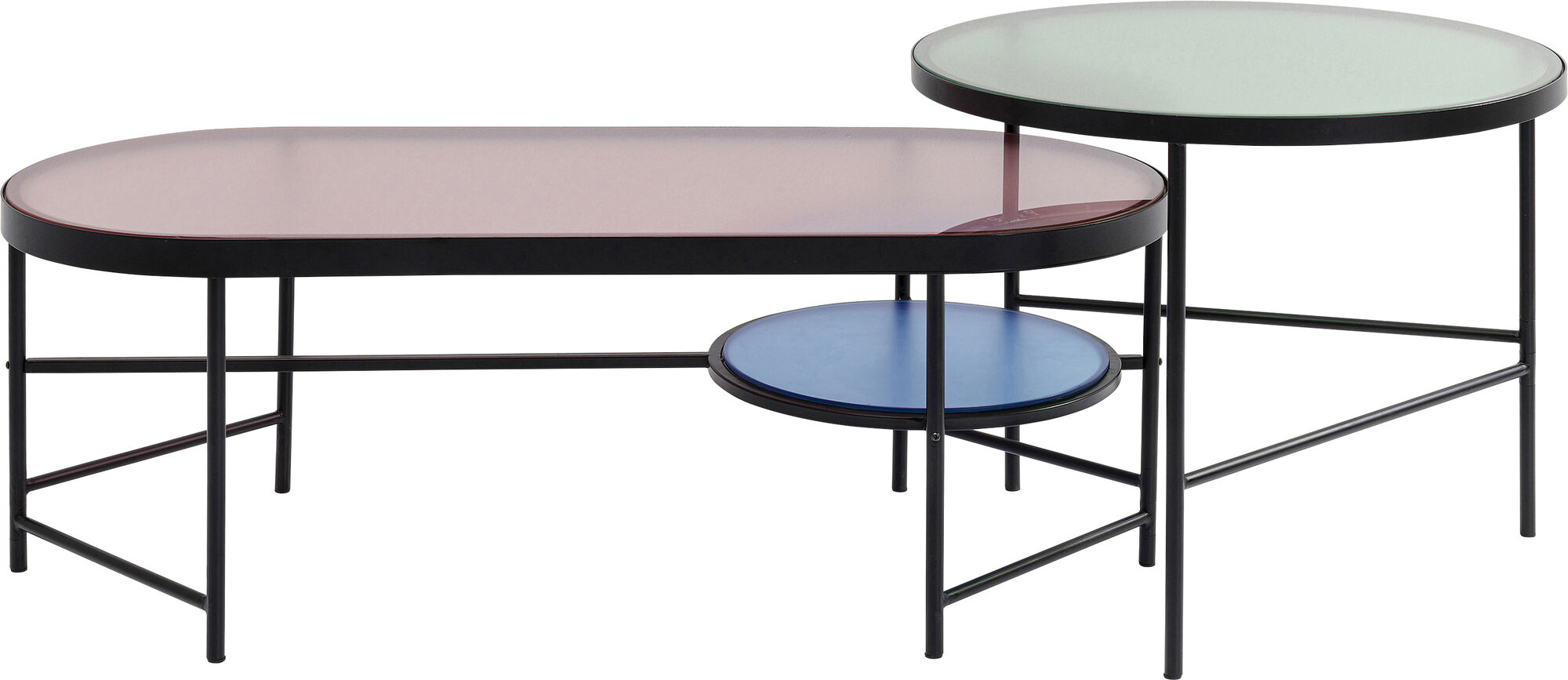 Zestaw dwóch stolików kawowych Rainbow - kolorowe blaty szklane – grafika-1.