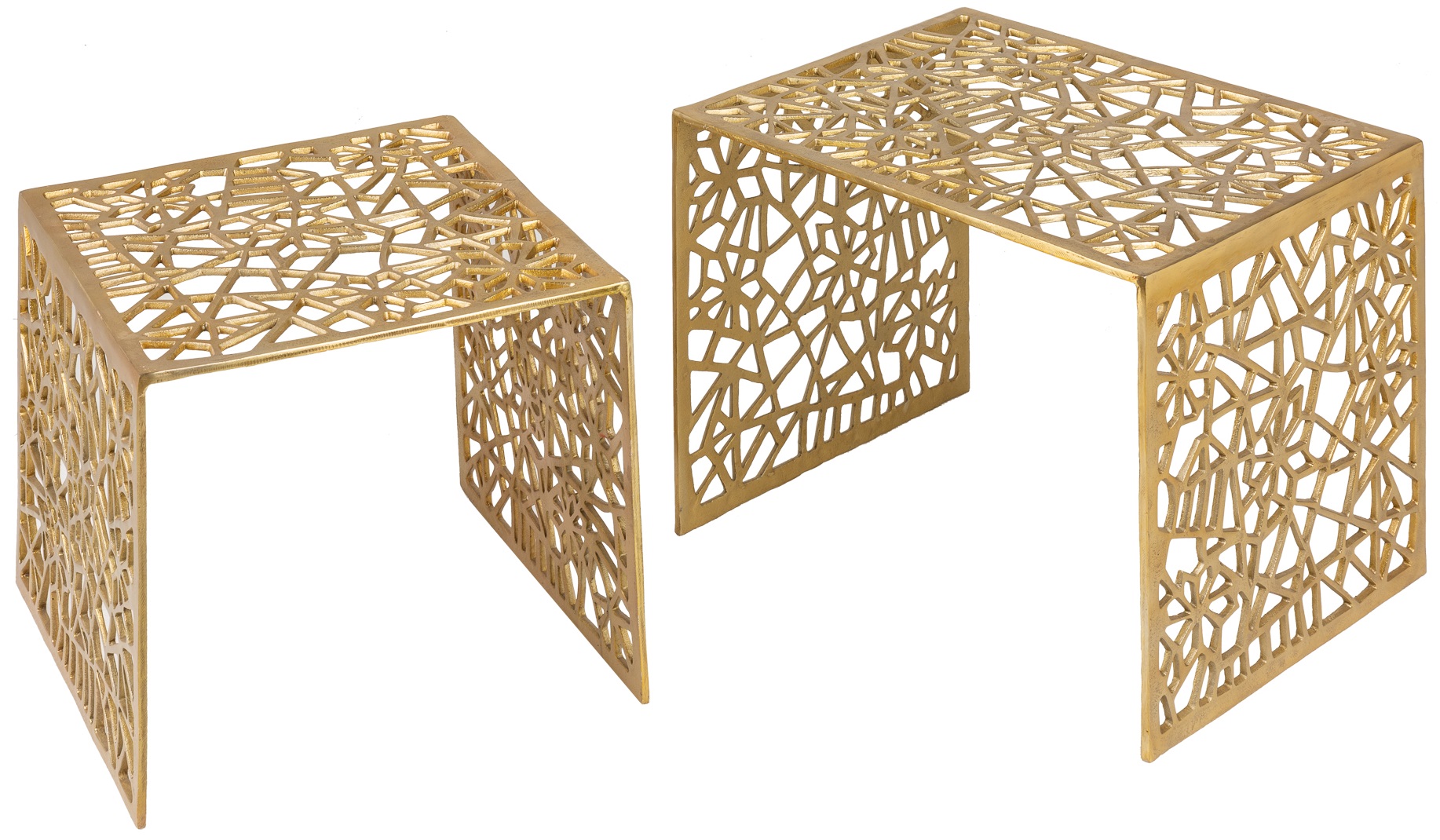 Zestaw dwóch eleganckich stolików pomocniczych aluminiowych w kolorze złotym – grafika-1.
