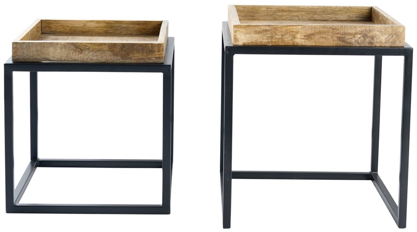 Zestaw nowoczesnych stolików pomocniczych z drewna mango i czarnym metalem – grafika-1.