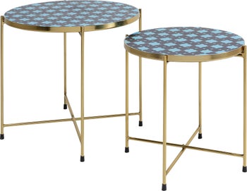 Zestaw dwóch stolików kawowych niebiesko złote – obraz-1