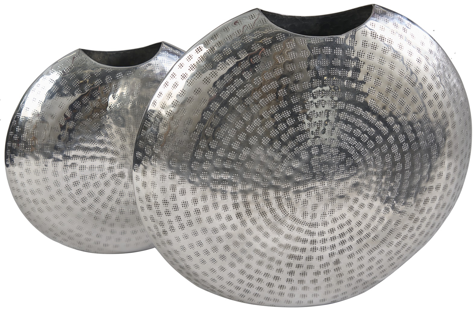 Zestaw dwóch eleganckich wazonów metalowo-aluminiowych srebrnych w stylu nowoczesnym – grafika-1.