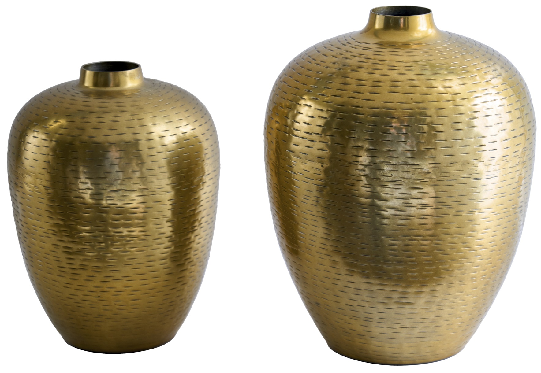 Zestaw dwóch eleganckich wazonów metalowo-aluminiowych w kolorze złotym – grafika-1.