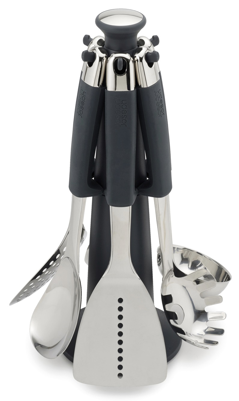 Zestaw 6 przyborów kuchennych z karuzelą srebrno-czarny – obraz-1