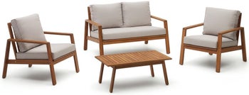 Zestaw ogrodowy 4 el. dwa fotele, sofa 2-osobowa i stolik kawowy drewno akacjowe naturalne – obraz-1