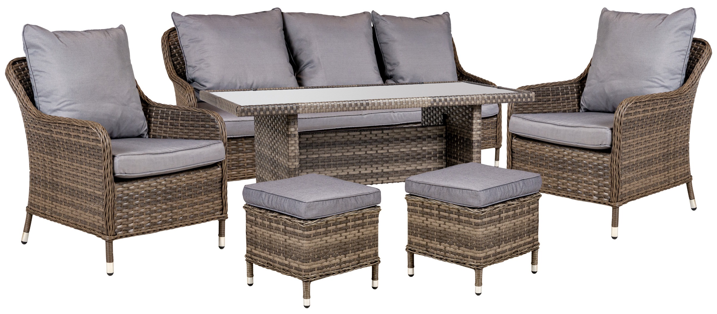 Zestaw ogrodowy 6 el. stół, sofa, dwa fotele i dwie pufy technorattan ...