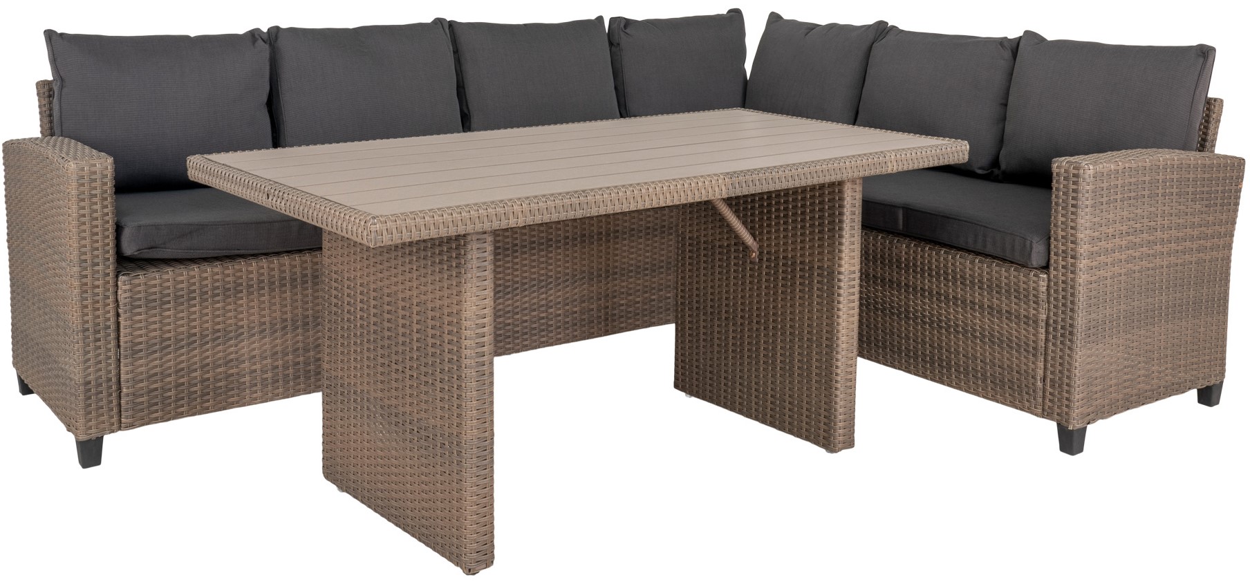 Zestaw mebli ogrodowych z technorattanu narożnik ze stołem szary – obraz-1